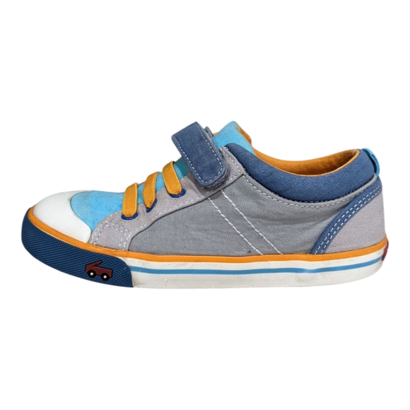 See Kai Run Gray Blue Orange Stevie Sneaker Velcro Elastic Boys Kid Size 13.5 - Picture 1 of 9